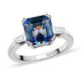 Asscher Cut Periwinkle Bloom Petalite and White Topaz 3 Stone Ring in Platinum Over Sterling Silver 2.35 ctw - Sticky add to cart bar