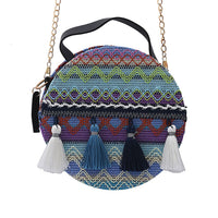 ROYAL SIAMESE Blue Bohemian Pattern Faux Leather Mini Handbag (7.09"x1.97"x7.09) with Shoulder Strap