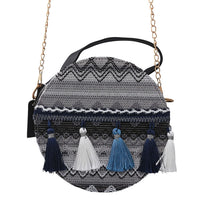 ROYAL SIAMESE Blue Bohemian Pattern Faux Leather Mini Handbag (7.09"x1.97"x7.09) with Shoulder Strap