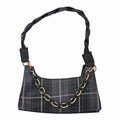 ROYAL SIAMESE Black Color Check Pattern Faux Leather Mini Handbag (3.72"x2.01"x1.08") with Handle Drop and Shoulder Strap - Sticky add to cart bar