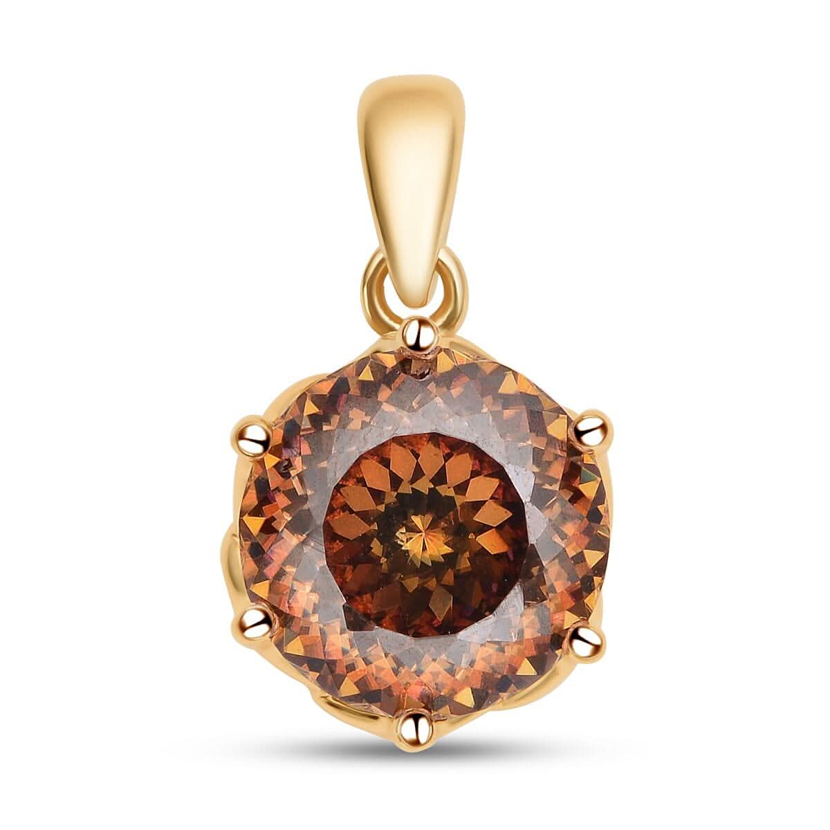 LUXORO 10K Rose Gold Portuguese Cut 161 Facet Champagne Moissanite VS Solitaire Pendant 3.80 ctw