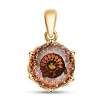 LUXORO 10K Rose Gold Portuguese Cut 161 Facet Champagne Moissanite VS Solitaire Pendant 3.80 ctw
