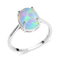 Certified & Appraised LUXORO 10K White Gold AAA Ethiopian Welo Opal Solitaire Ring (Size 10.0) 2.40 ctw