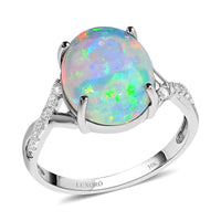 Certified & Appraised LUXORO 10K White Gold AAA Ethiopian Welo Opal and G-H I1 Diamond Ring 2.25 Grams 3.20 ctw