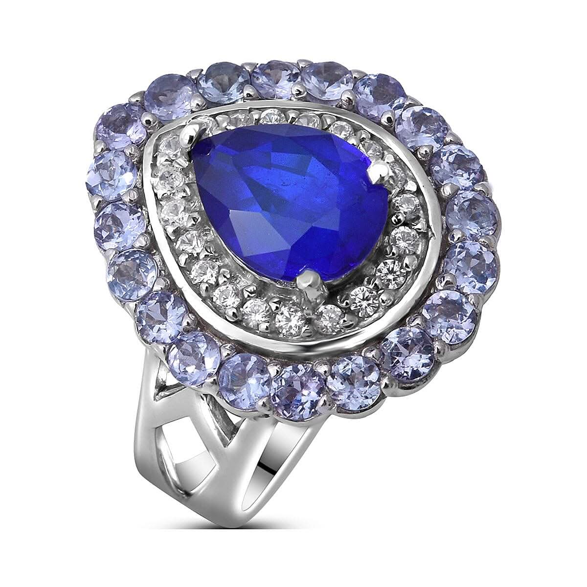 Tanzanian Blue Spinel and Multi Gemstone Cocktail Ring in Platinum Over Sterling Silver 3.10 ctw