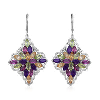 Orissa Rhodolite Garnet and Natural White Zircon Sparkle Earrings in Platinum Over Sterling Silver 11.00 ctw