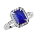 Tanzanian Blue Spinel and Natural White Zircon Halo Ring in Platinum Over Sterling Silver (Size 10.0) 2.10 ctw - Sticky add to cart bar