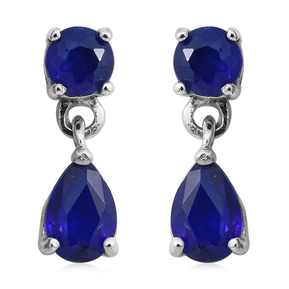 Tanzanian Blue Spinel (DF) Drop Earrings in Platinum Over Sterling Silver 1.65 ctw