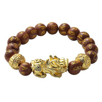 Feng Shui Black Obsidian Carved Beaded Bracelet in Goldtone 6.50 Inches 138.00 ctw
