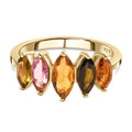 Multi-Tourmaline 5 Stone Ring in Vermeil Yellow Gold Over Sterling Silver (Size 7.0) 1.60 ctw - Sticky add to cart bar