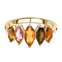 Multi-Tourmaline 5 Stone Ring in Vermeil Yellow Gold Over Sterling Silver (Size 7.0) 1.60 ctw