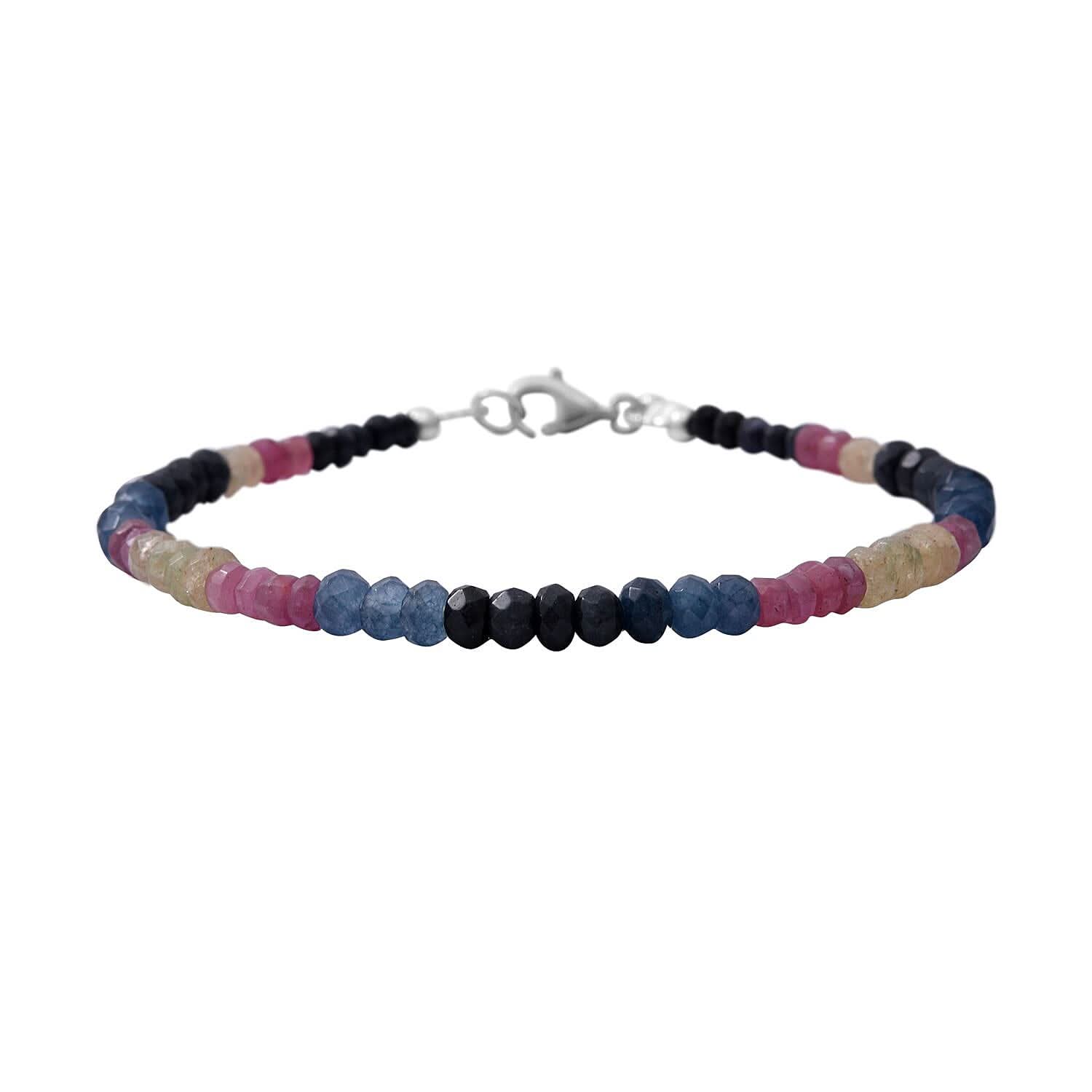 Multi Sapphire Beaded Bracelet in Sterling Silver (7.25 In) 24.00 ctw