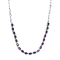 Multi Gemstone Paper Clip Chain Necklace 20 Inches in Platinum Bond and Stainless Steel 9.50 ctw - Sticky add to cart bar