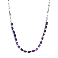 Multi Gemstone Paper Clip Chain Necklace 20 Inches in Platinum Bond and Stainless Steel 9.50 ctw