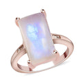 Premium Rainbow Moonstone and Natural Champagne Diamond Ring in Vermeil Rose Gold Sterling Silver (Size 9.0) 5.85 ctw - Sticky add to cart bar