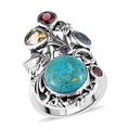 Artisan Crafted Opalina and Multi Gemstone Bird & Floral Ring in Sterling Silver (Size 9.0) 7.50 Grams 5.75 ctw - Sticky add to cart bar