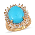 Premium AMERICAN Natural Sleeping Beauty Turquoise and White Zircon Halo Ring in Vermeil Yellow Gold Over Sterling Silver (Size 10.0) 9.40 ctw - Sticky add to cart bar