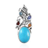 Artisan Crafted Premium Sleeping Beauty Turquoise and Multi Gemstone Fancy Pendant in Sterling Silver 5.35 ctw