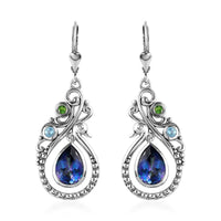 Brazilian Periwinkle Bloom Petalite and Multi Gemstone Drop Dangle Earrings in Sterling Silver 3.15 ctw
