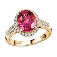 Certified & Appraised ILIANA 18K Yellow Gold AAA Ouro Fino Rubellite and G-H SI Diamond Halo Ring 4.75 Grams 3.00 ctw