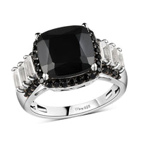 Thai Black Spinel and White Topaz Ring in Rhodium and Platinum Over Sterling Silver (Size 7.0) 6.50 ctw