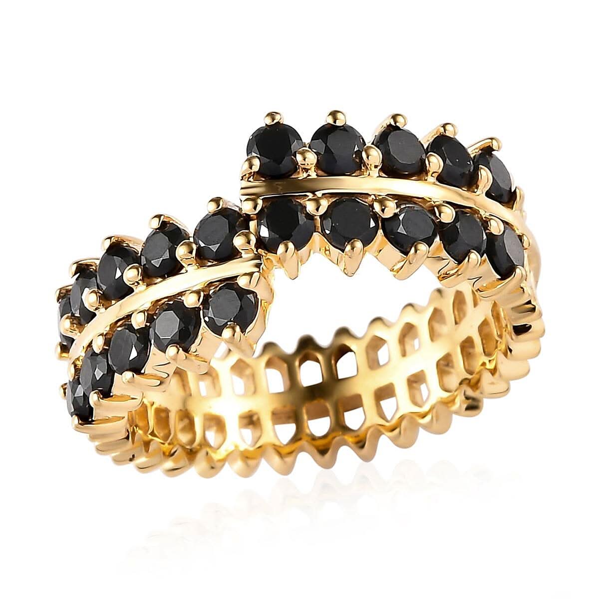 Natural Thai Black Spinel Band Ring in Vermeil Yellow Gold Over Sterling Silver 1.65 ctw