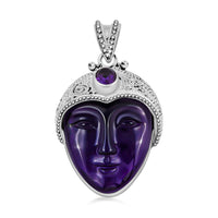 Sajen Silver African Amethyst Pendant, Carved Amethyst Pendant, Sterling Silver Pendant 33.85 ctw