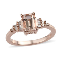 Marropino Morganite and Diamond Ring in Vermeil Rose Gold Over Sterling Silver (Size 10.0) 1.00 ctw