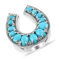 AMERICAN Natural Sleeping Beauty Turquoise and Natural White Zircon Horseshoe Ring in Platinum Over Sterling Silver 7.60 Grams 3.00 ctw - Sticky add to cart bar