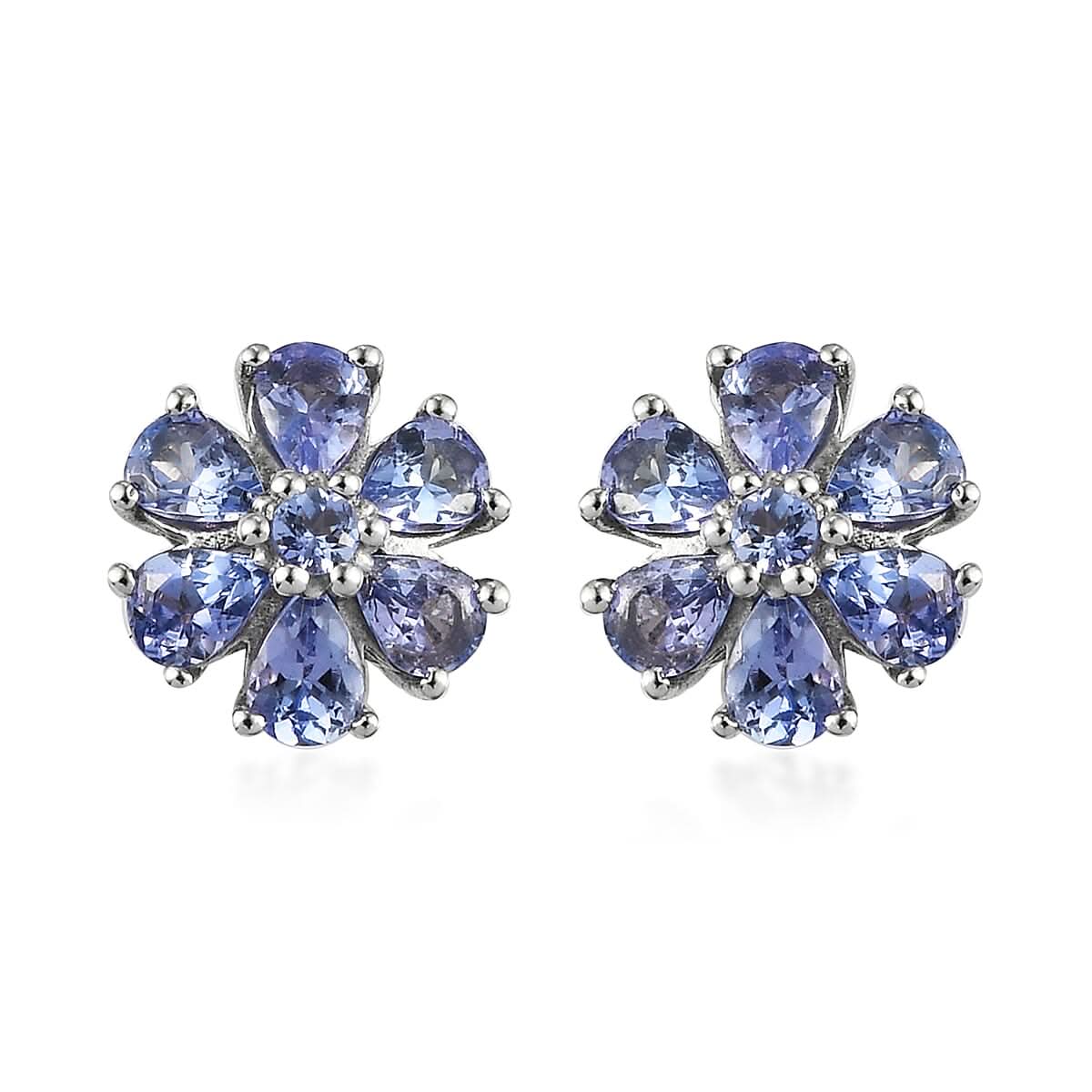 Tanzanite Flower Stud Earrings in Platinum Over Sterling Silver 1.40 ctw