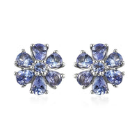 Tanzanite Flower Stud Earrings in Platinum Over Sterling Silver 1.40 ctw