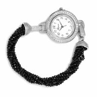 GENOA Miyota Japanese Movement Natural Thai Black Spinel, Natural White Zircon Beaded Multi Strand Bracelet Watch (7.00 In) 71.00 ctw