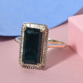LUXORO 10K Yellow Gold AA Premium Teal Grandidierite, Diamond (0.30 cts) Halo Ring (3.10 g) 5.10 ctw - Sticky add to cart bar