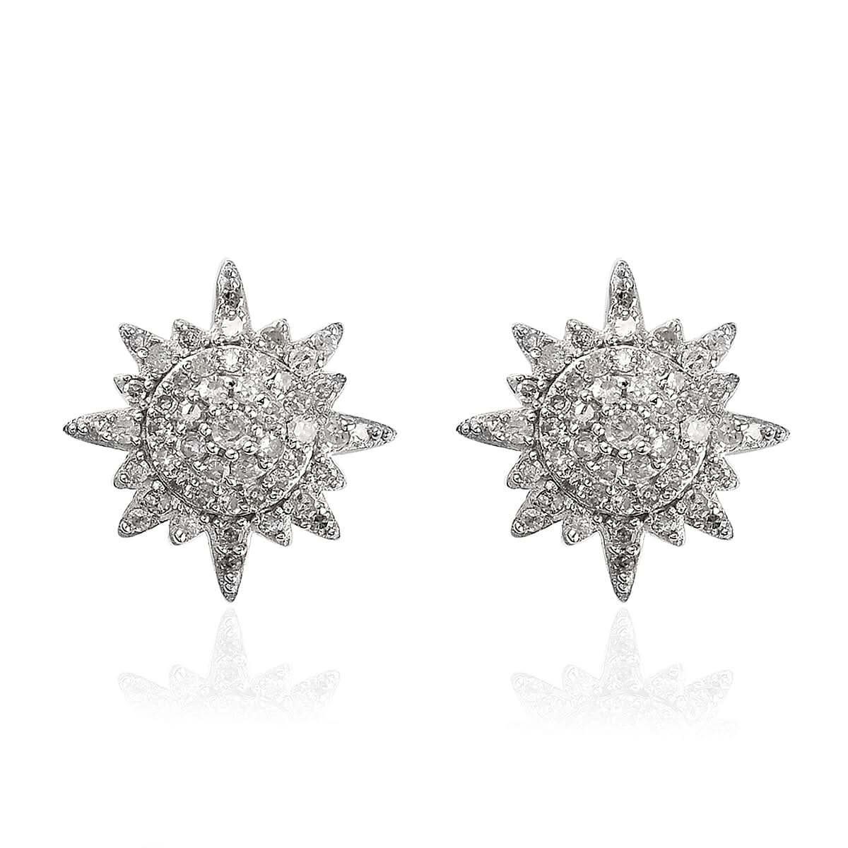 Diamond Cluster Earrings in Platinum Over Sterling Silver 0.50 ctw