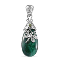 African Malachite and Peridot Dragonfly Pendant in Platinum Over Copper 24.40 ctw
