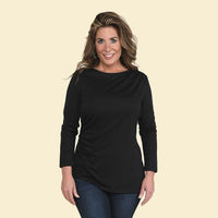 TAMSY Black Long Sleeve Drape Top - Large