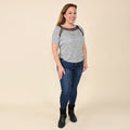 TAMSY Grey Knit Shirt with Black Lace Inlay - Large - Sticky add to cart bar