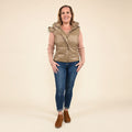 TAMSY Beige Puffer Vest with Faux Fur Hood Large - Sticky add to cart bar