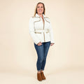 TAMSY White Quilted Jacket with Belt and Stand Collar - Large - Sticky add to cart bar