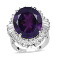 Premium Amethyst and Natural White Zircon Ring in Platinum Over Sterling Silver 19.00 ctw - Sticky add to cart bar