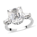 Heart & Arrow Cut Moissanite 3 Stone Ring in Platinum Over Sterling Silver (Size 10.0) 4.75 ctw - Sticky add to cart bar