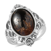 Artisan Crafted Matrix Silver Shungite Solitaire Ring in Platinum Over 950 Copper (Size 10.0) 4.25 ctw