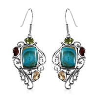 Artisan Crafted Peruvian Opalina and Multi Gemstone Fancy Earrings in Sterling Silver 14.35 ctw
