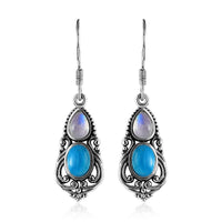 Artisan Crafted Peruvian Opalina and Premium Rainbow Moonstone Fish Hook Earrings in Sterling Silver 2.25 ctw