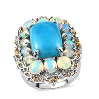 Peruvian Opalina and Multi Gemstone Halo Ring in Vermeil Yellow Gold and Platinum Over Sterling Silver (Size 10.0) 8.15 ctw