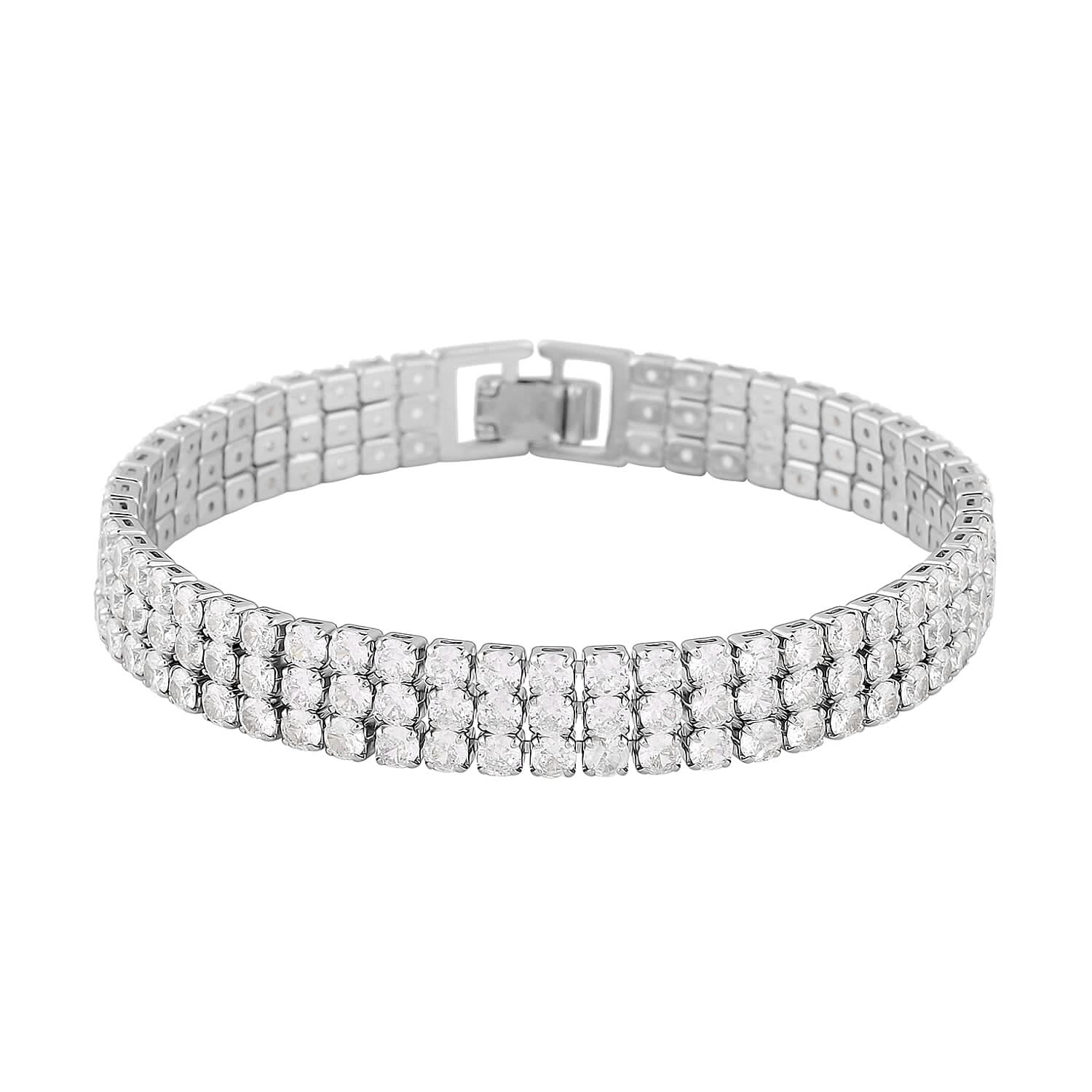 Simulated Diamond 3 Row Bracelet in Silvertone (7.50 In) 20.00 ctw