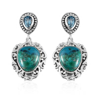 Artisan Crafted Peruvian Opalina and Blue Topaz Dangle Earrings in Sterling Silver 17.90 ctw
