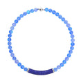 Blue Aurora Borealis Glass and Blue Austrian Crystal Boho Style Necklace 20 Inches in Silvertone - Sticky add to cart bar
