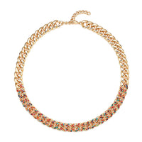 Champagne Austrian Crystal Curb Link Chain Necklace (18-22 Inches) in Goldtone
