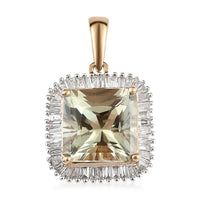 Iliana 18K Yellow Gold Radiant Cut AAA Turkizite and G-H SI Diamond Halo Pendant 4.60 ctw